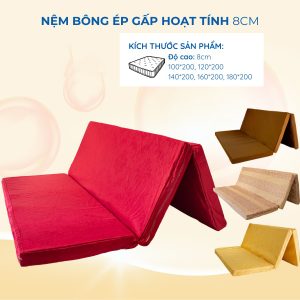 Nệm Bông Ép Hoạt Tính Gấp 8cm – Êm Ái, Thoáng Khí, Bền Chắc